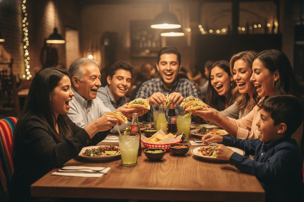Family enjoying authentic Mexican food at Mr. Taco